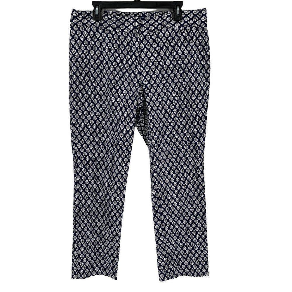 Tommy Hilfiger Floral Ankle Pants Stretch Navy Blue White Women Size 12